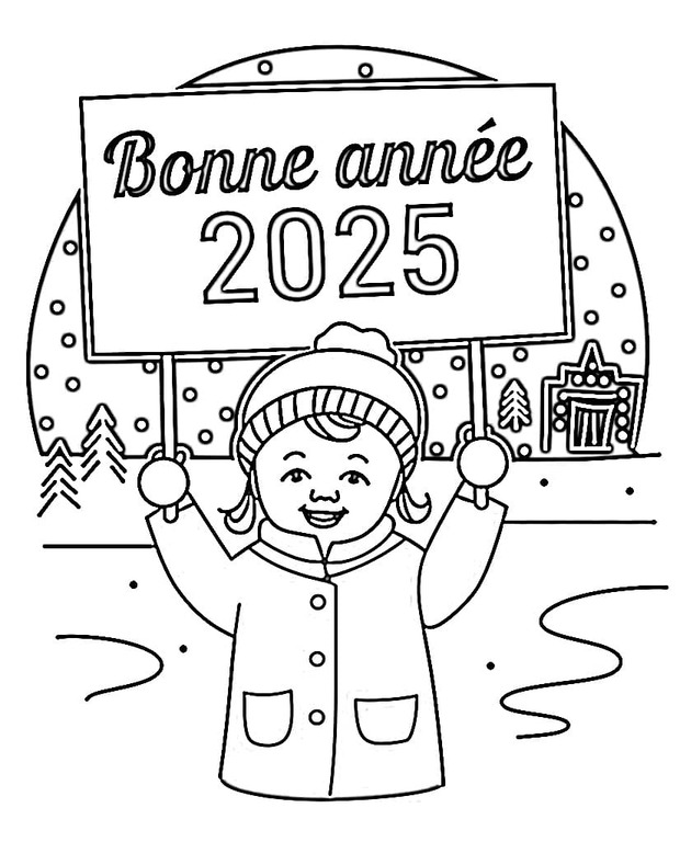 Coloriage Dessiner Petite Fille et Bonne Année 2025