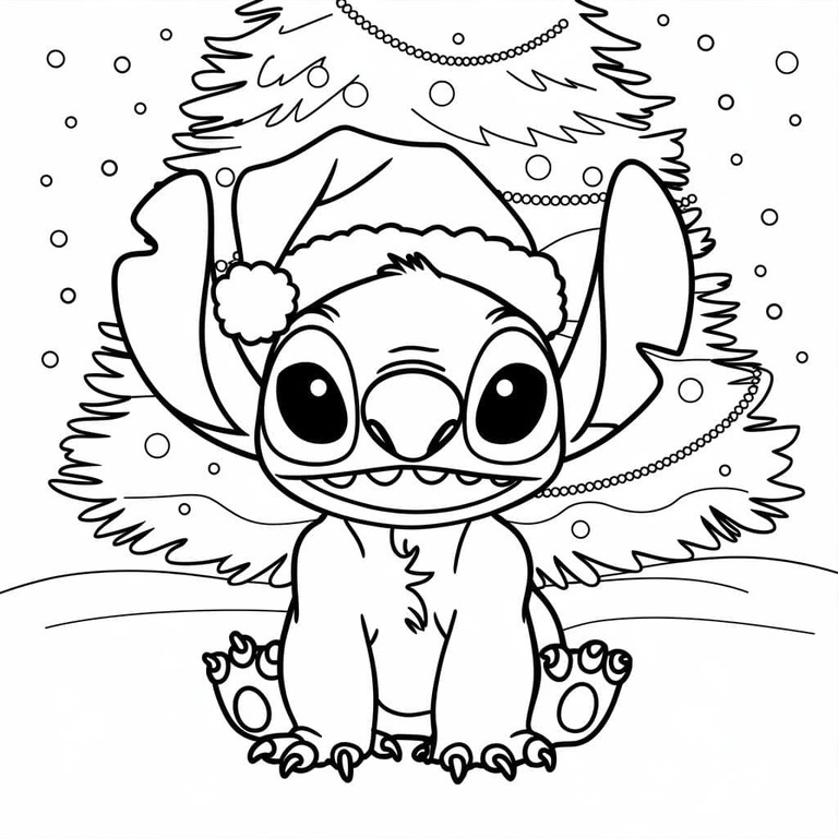 Coloriage Dessiner Stitch Noël amusant