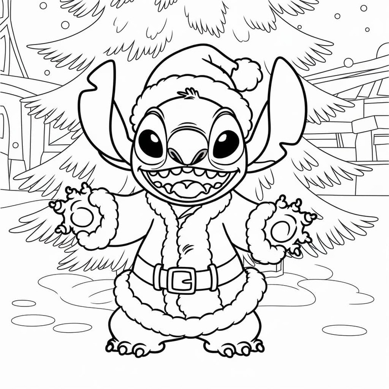 Coloriage Dessiner Stitch Noël basique