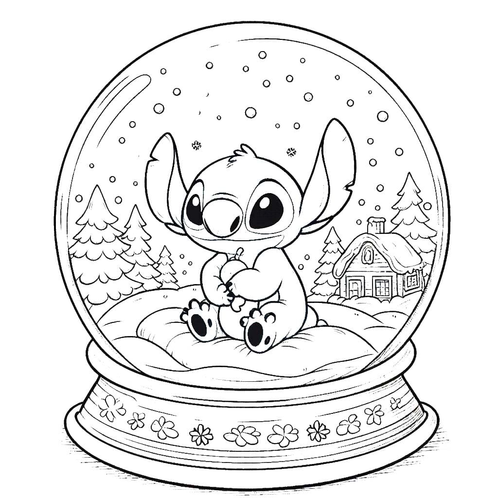 Coloriage Dessiner Stitch Noël dans la sphère