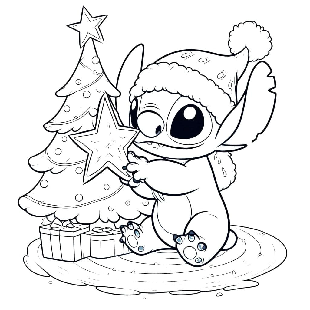 Coloriage Dessiner Stitch Noël décorer