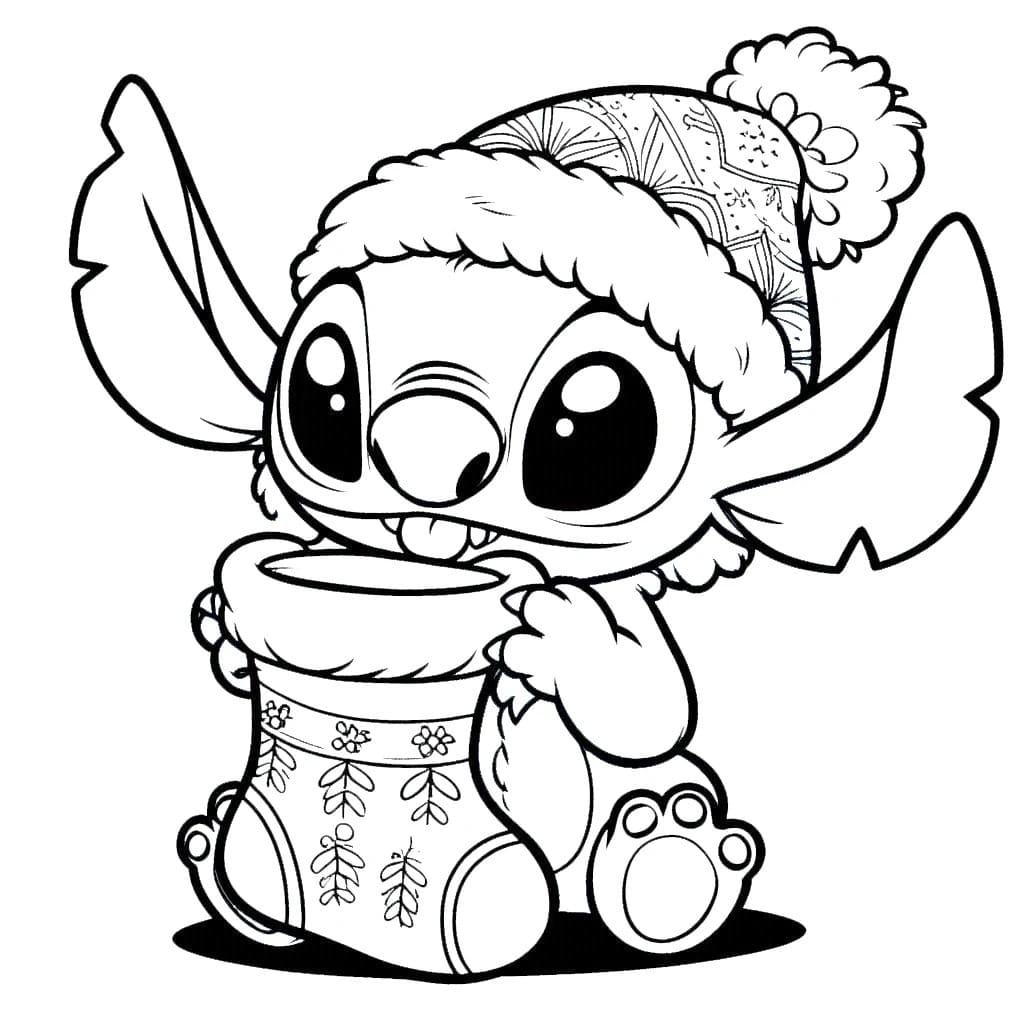 Coloriage Dessiner Stitch Noël et bas de Noël