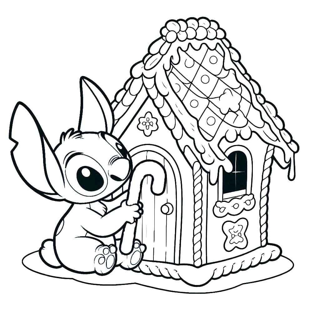 Coloriage Dessiner Stitch Noël Et la maison