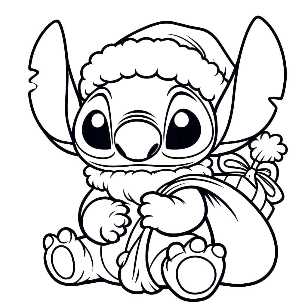 Coloriage Dessiner Stitch Noël et sacs cadeaux