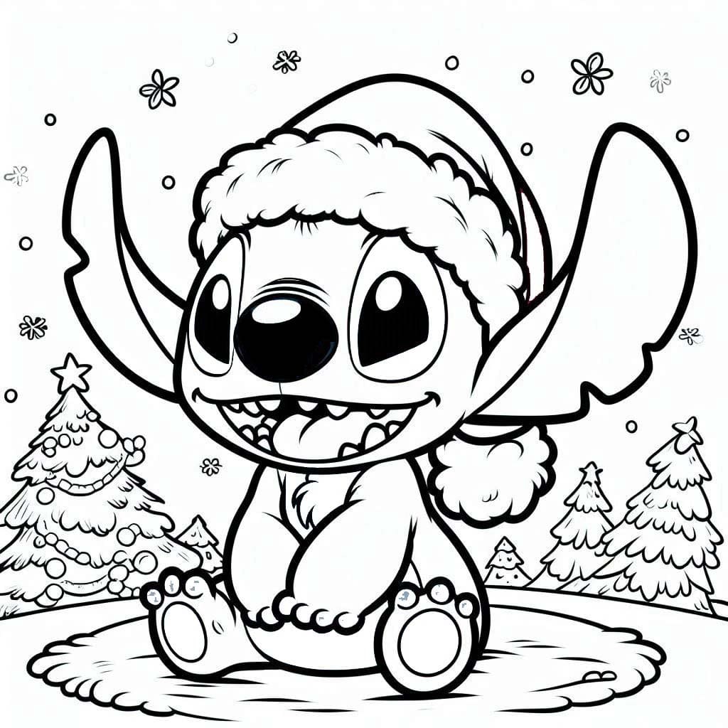 Coloriage Dessiner Stitch Noël facile basique