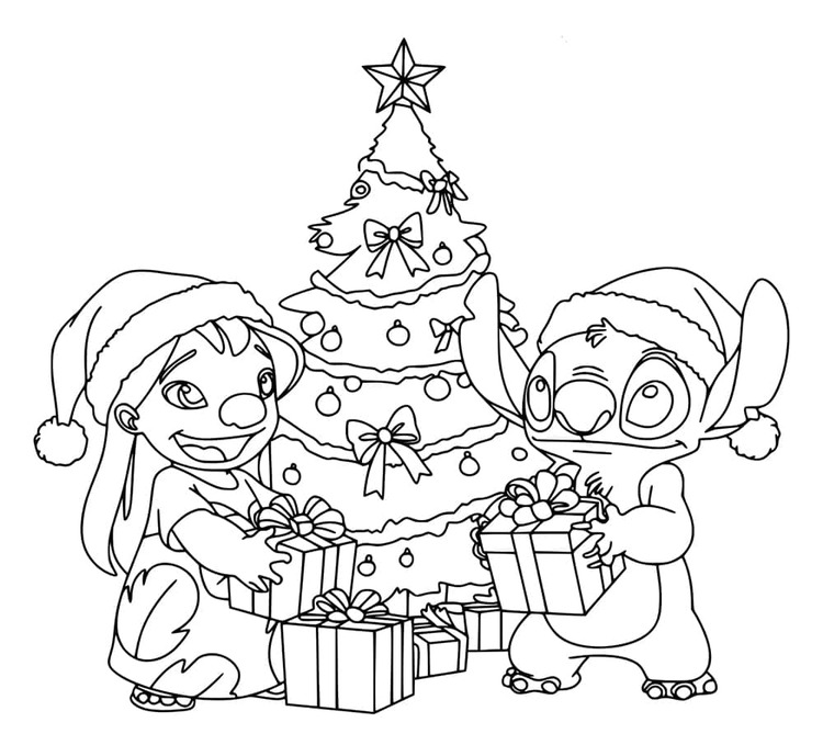 Coloriage Dessiner Stitch Noël gratuit