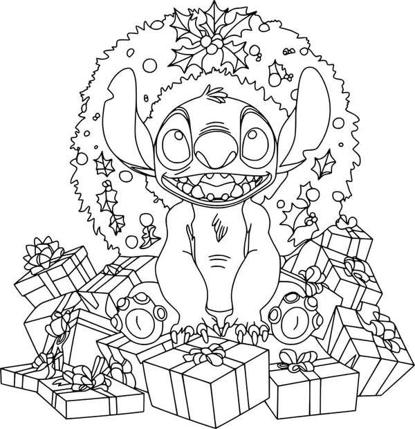 Coloriage Dessiner Stitch Noël heureux