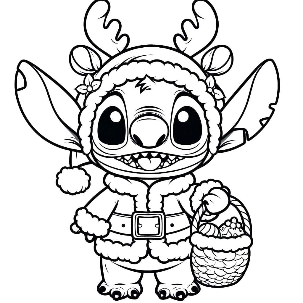 Coloriage Dessiner Stitch Noël simple gratuit