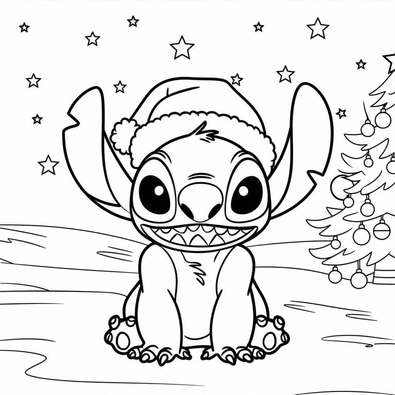 Coloriage Dessiner Stitch Noël souriant