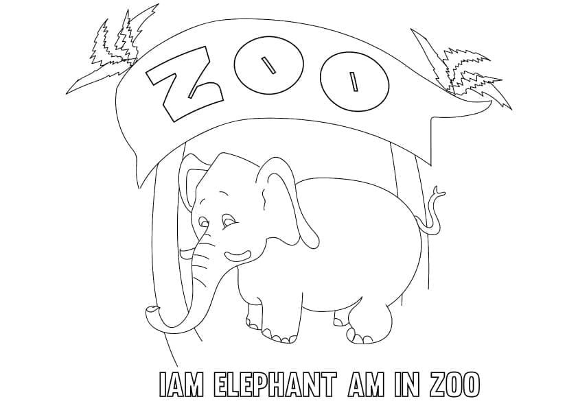 Coloriage Éléphant dans un zoo