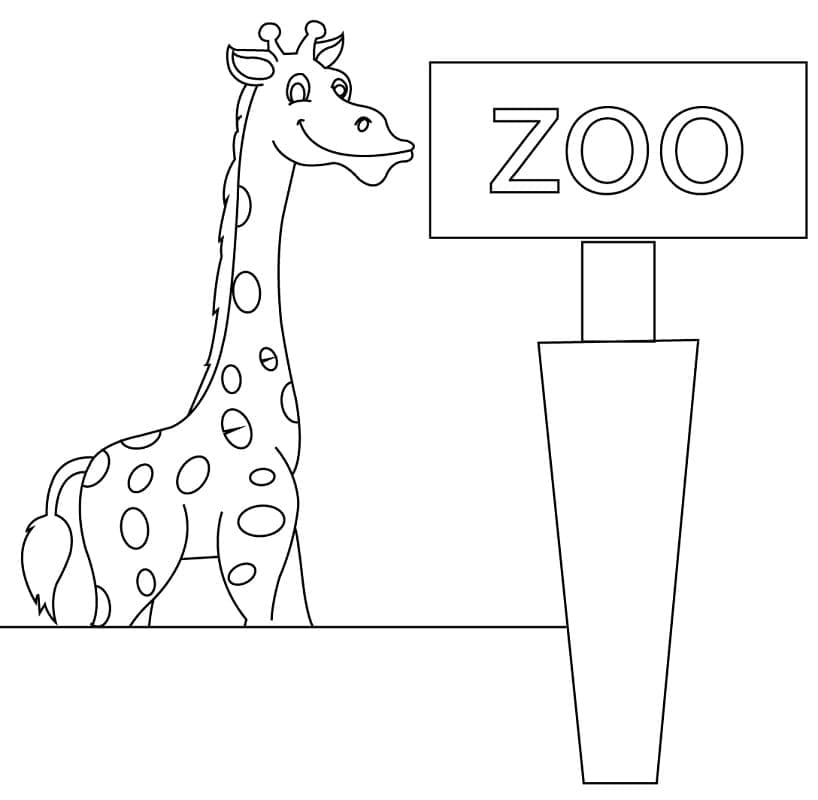 Coloriage Girafe au zoo