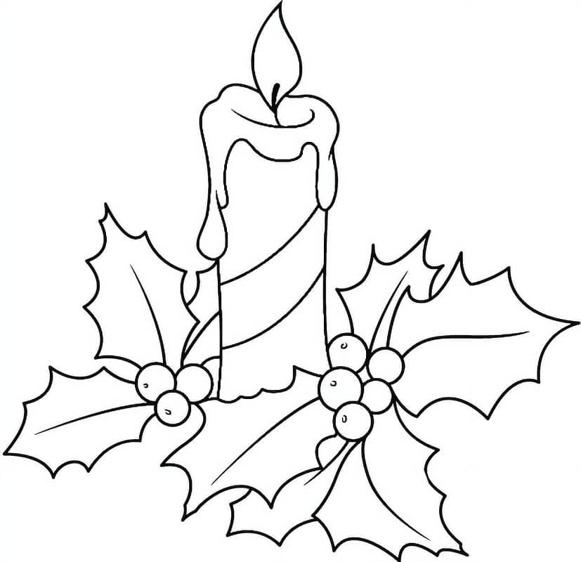 Coloriage Houx et bougies de Noël