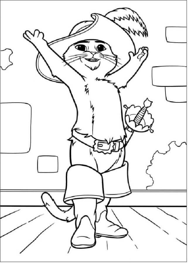 Coloriage Joyeux Chat Botté à imprimer