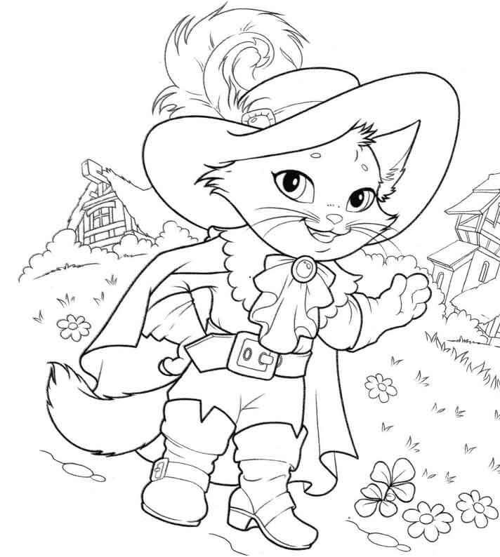 Coloriage Le Chat Botté Adorable