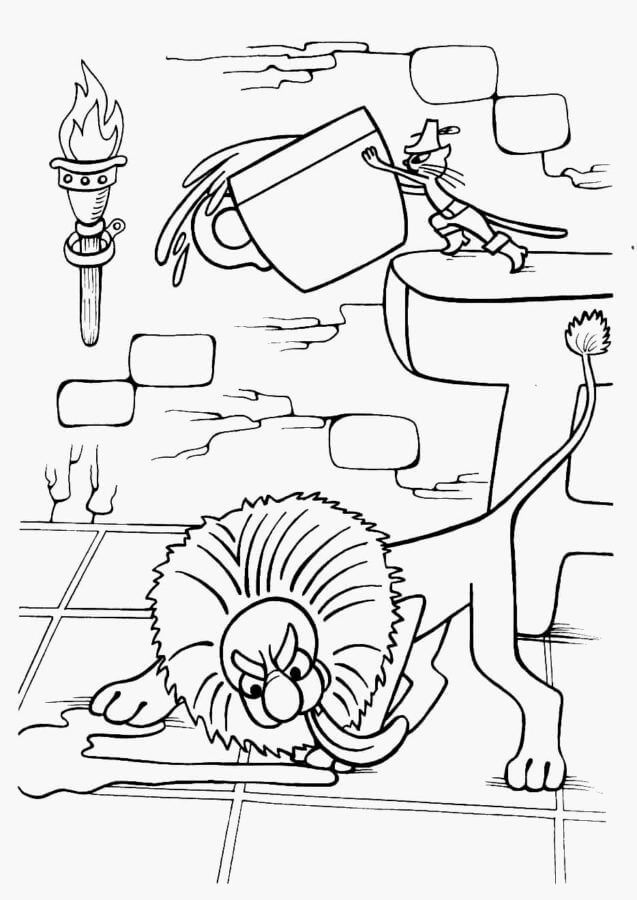 Coloriage Le Chat Botté et l'Ogre transformés en Lion