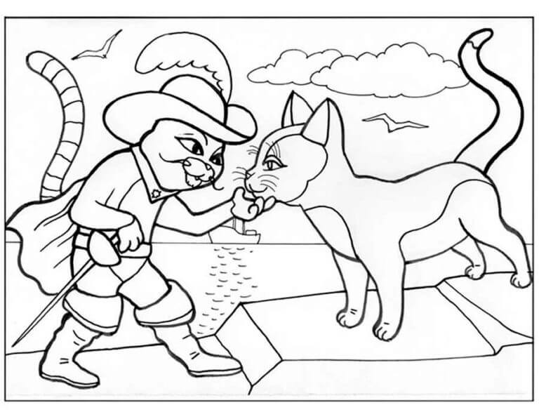 Coloriage Le Chat Botté et son Amant