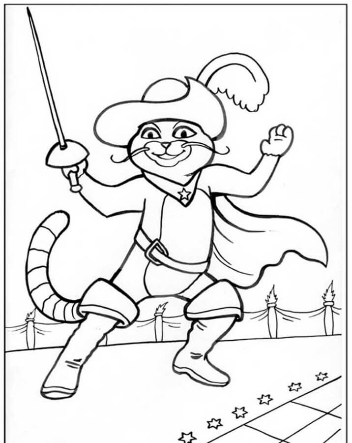 Coloriage Le Chat Botté Prêt à Se Battre