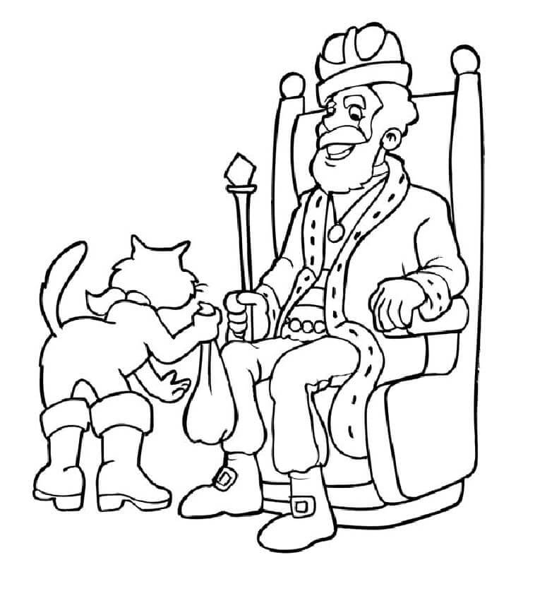 Coloriage Le chat s'incline devant le roi