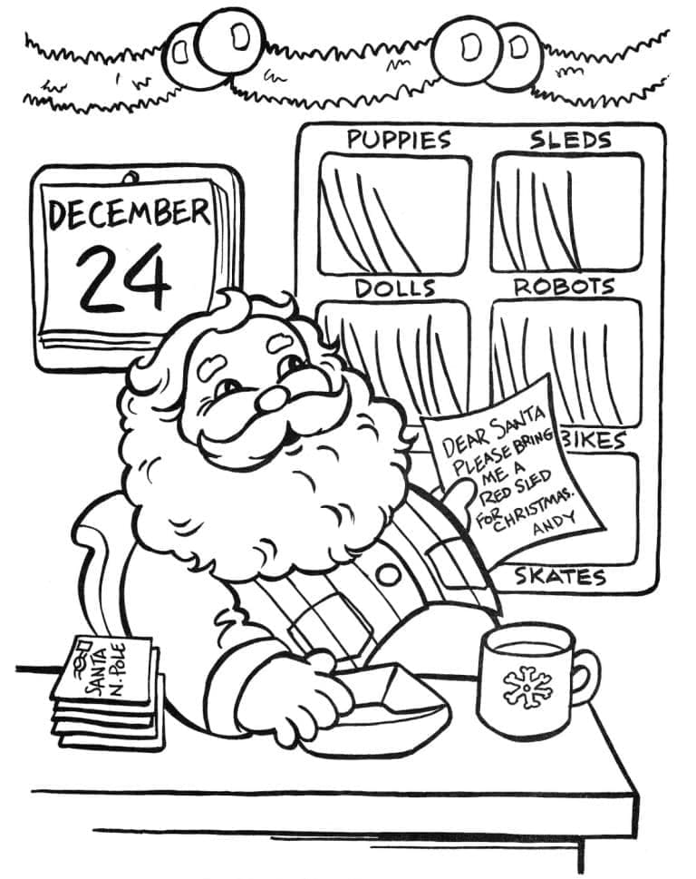 Coloriage Le Père Noël et décembre