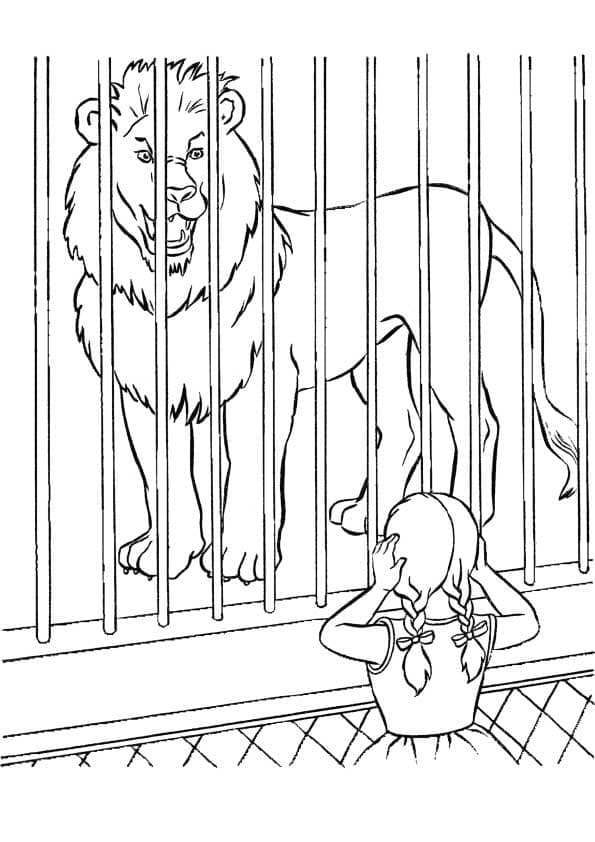 Coloriage Lion dans un zoo