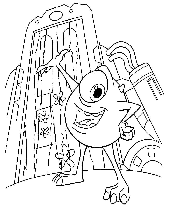 Coloriage Mike Wazowski et la porte A