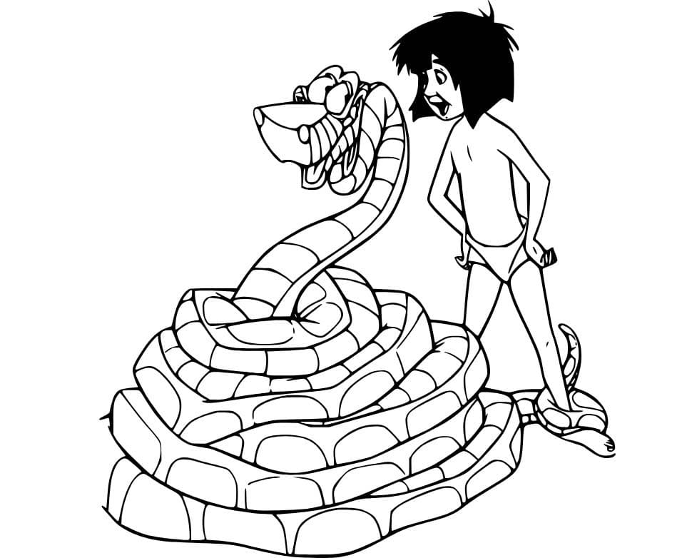 Coloriage Mowgli et le serpent Kaa