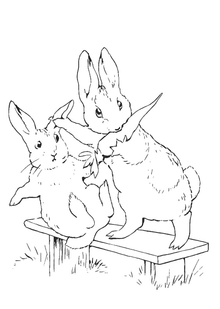 Coloriage Pierre Lapin mangeant des carottes