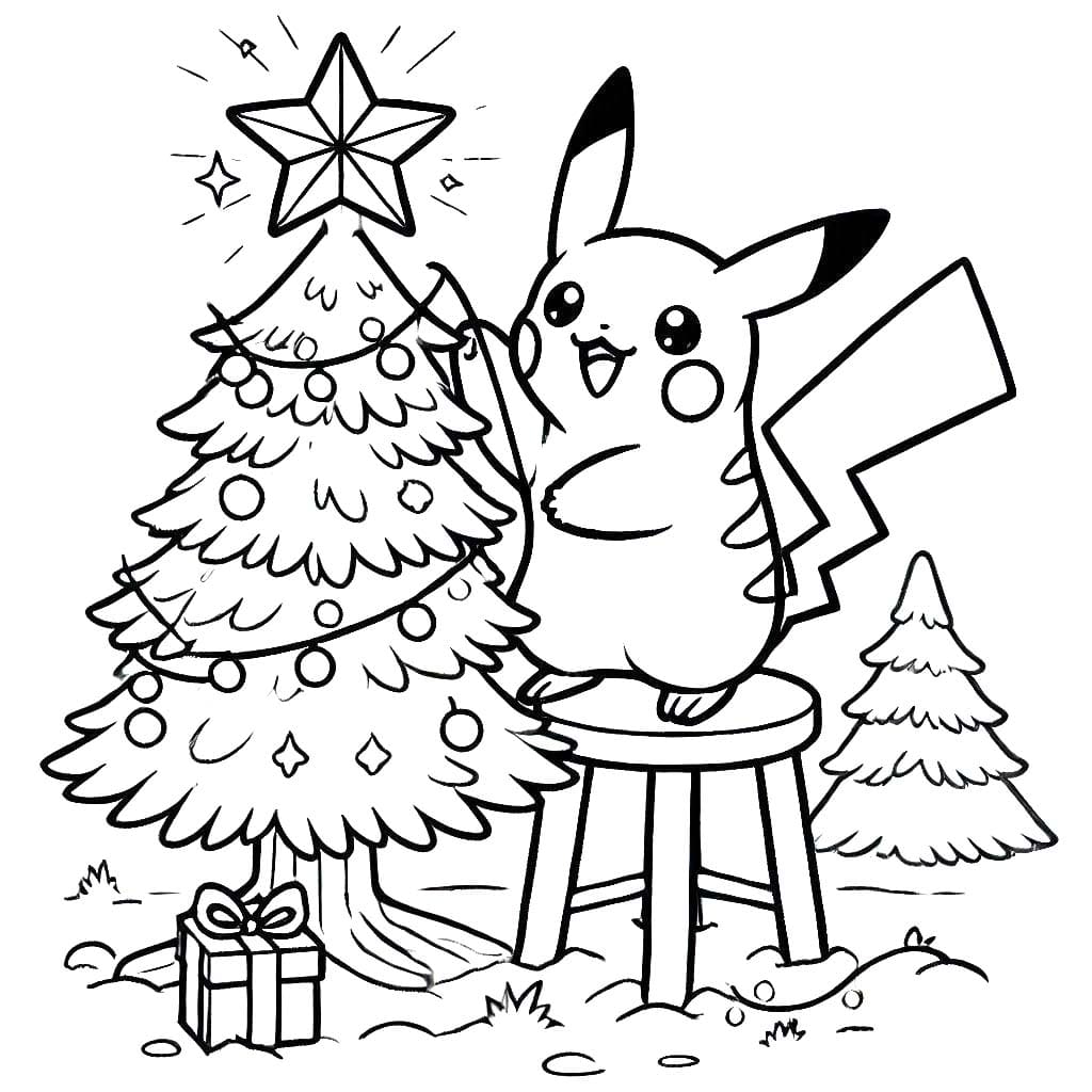 Coloriage Pikachu Noël basique facile