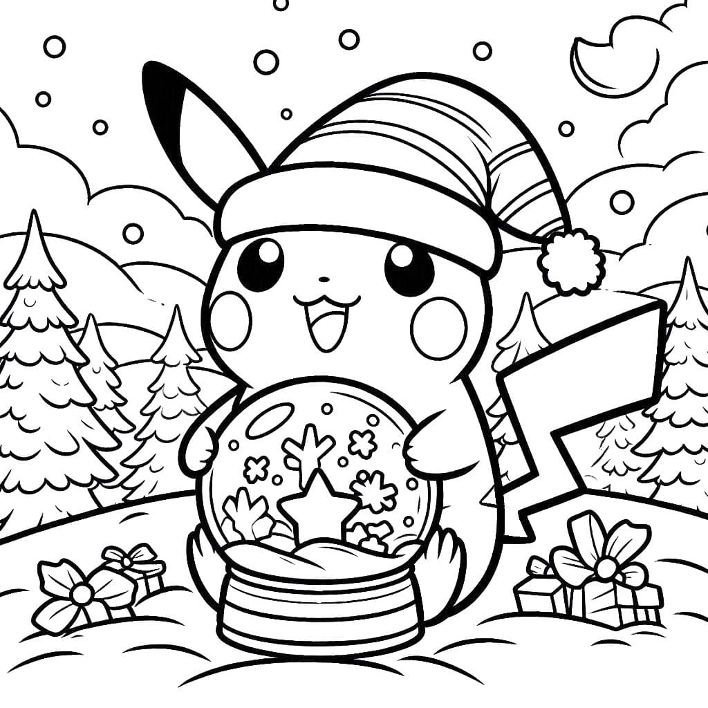 Coloriage Pikachu Noël boule à neige