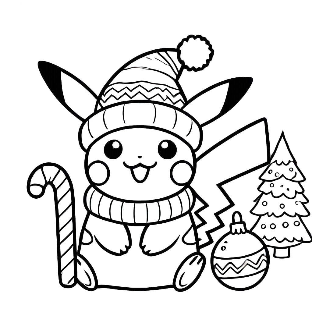 Coloriage Pikachu Noël de base gratuite