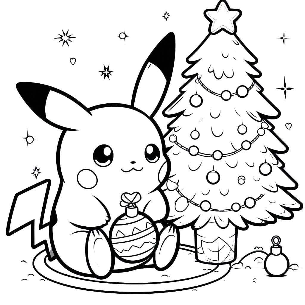 Coloriage Pikachu Noël à imprimer