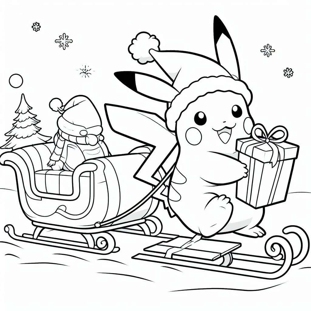 Coloriage Pikachu Noël facile