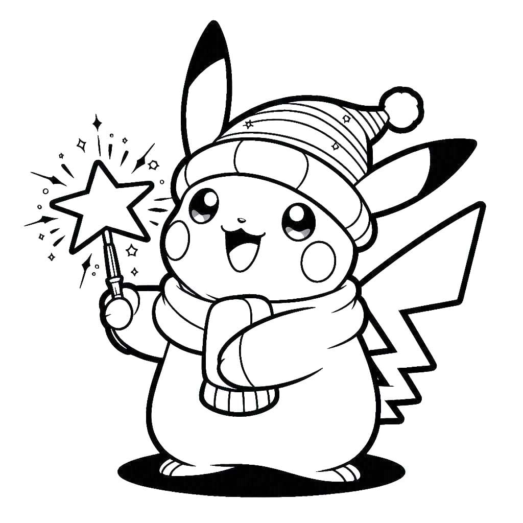 Coloriage Pikachu Noël heureux