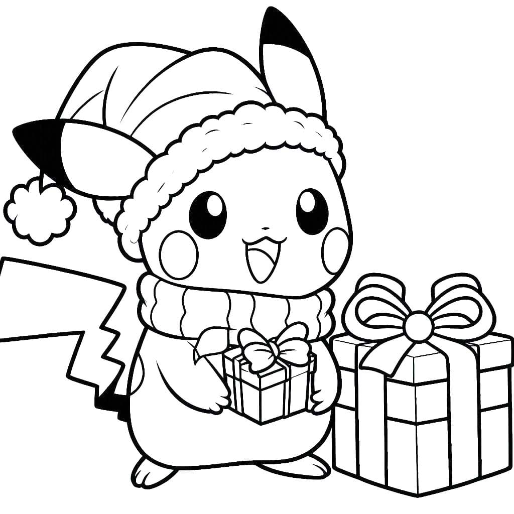 Coloriage Pikachu Noël imprimable