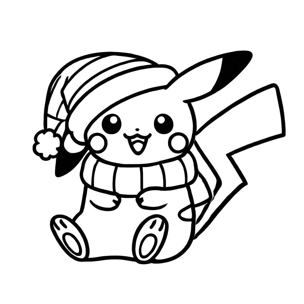 Coloriage Pikachu Noël imprimable gratuit