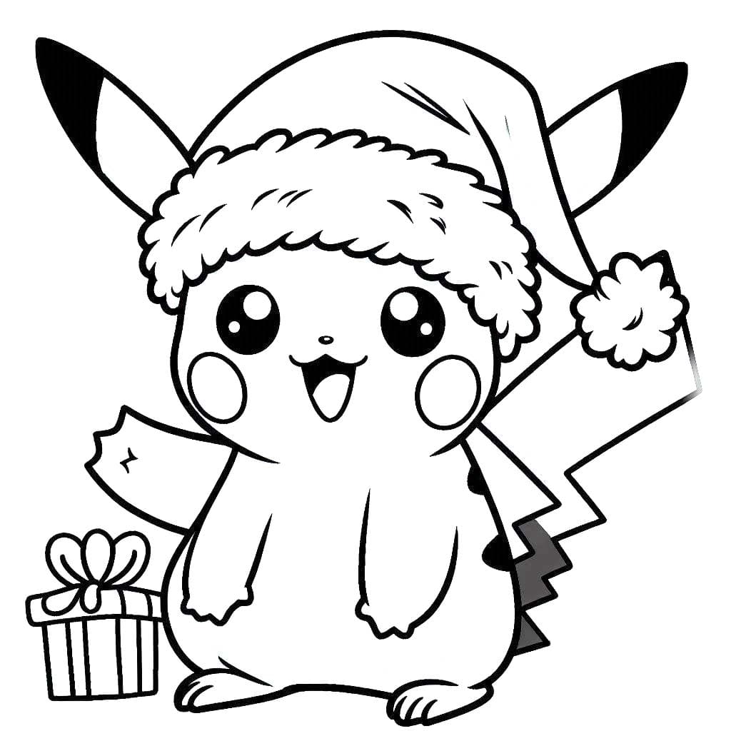 Coloriage Pikachu Noël mignon basique