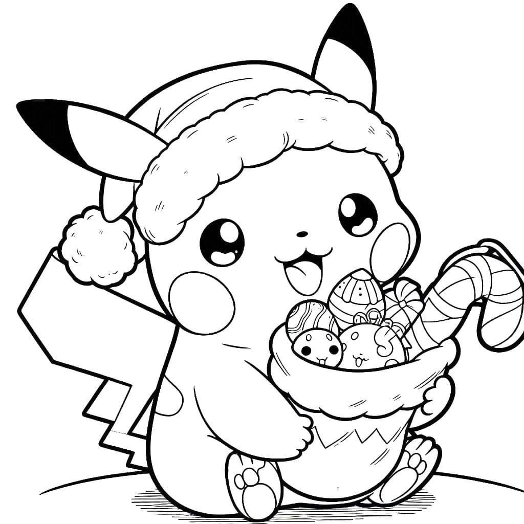 Coloriage Pikachu Noël mignon