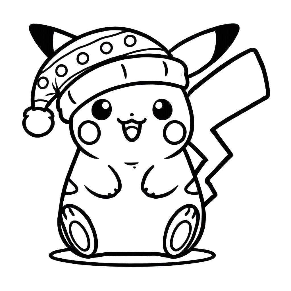 Coloriage Pikachu Noël mignon gratuit