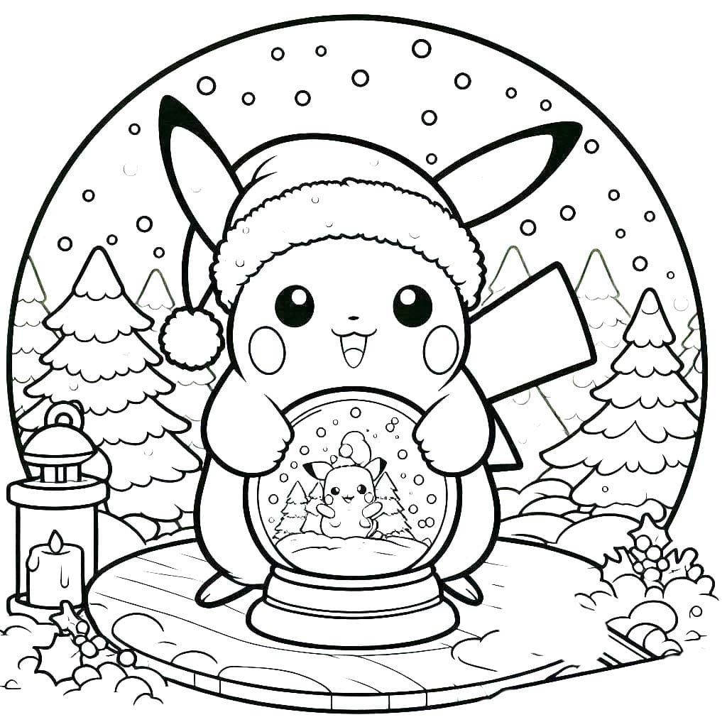 Coloriage Pikachu Noël simple