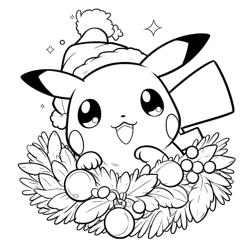 Coloriage Pikachu Noël souriant