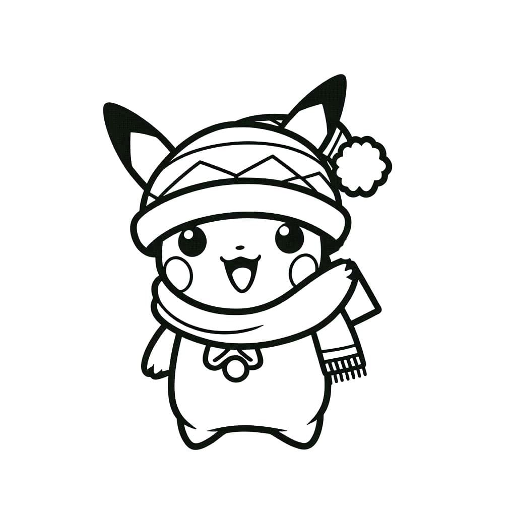 Coloriage Pikachu Noël Très mignon