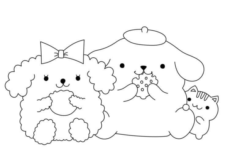 Coloriage Pompompurin mange des biscuits