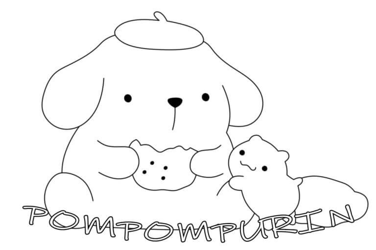 Coloriage Pompompurin mangeant un biscuit