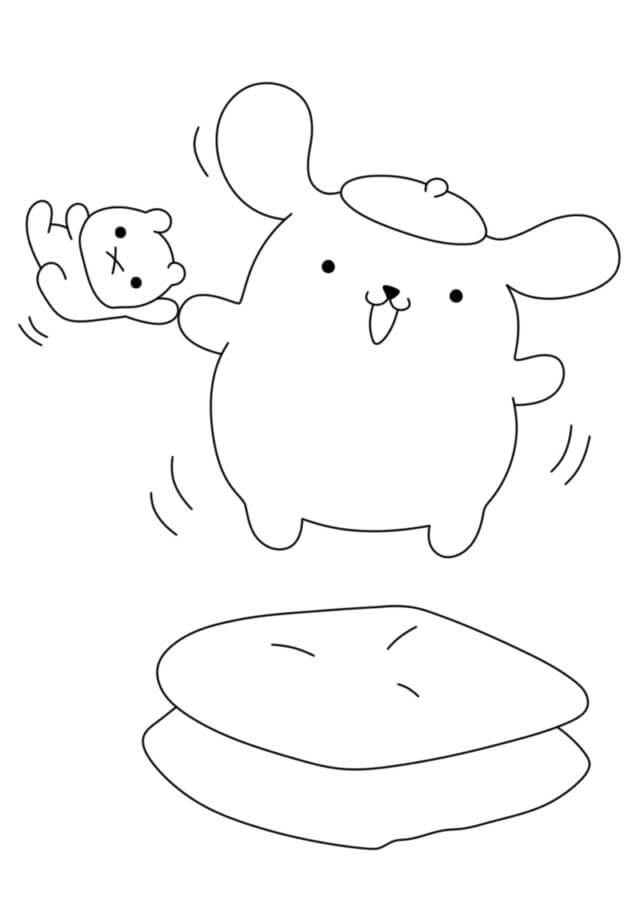 Coloriage Pompompurin saute sur des oreillers