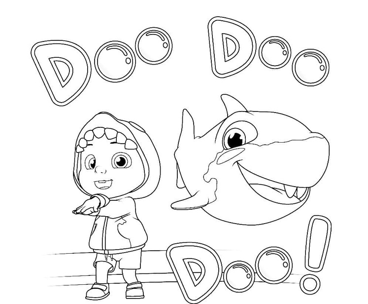 Coloriage Dessine Cocomelon et Bébé Requin