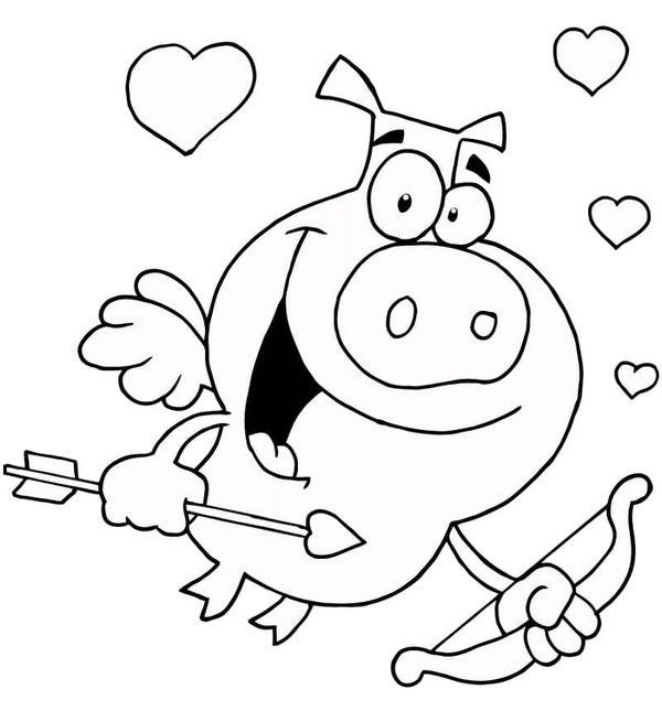 Coloriage Dessine Cupidon Cochon