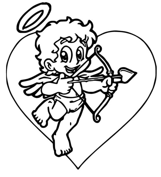 Coloriage Dessine Cupidon heureux