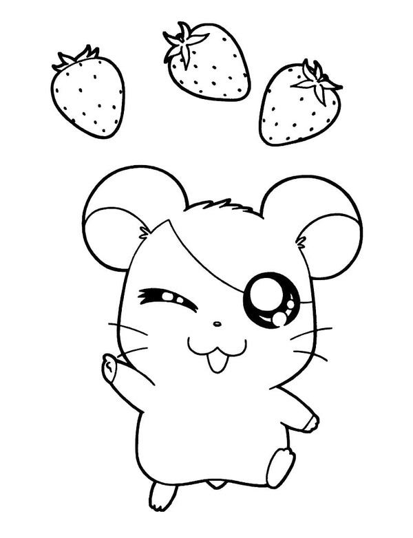 Coloriage Dessine Hamtaro et Fraises