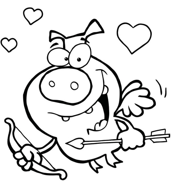 Coloriage Dessine le cochon Cupidon