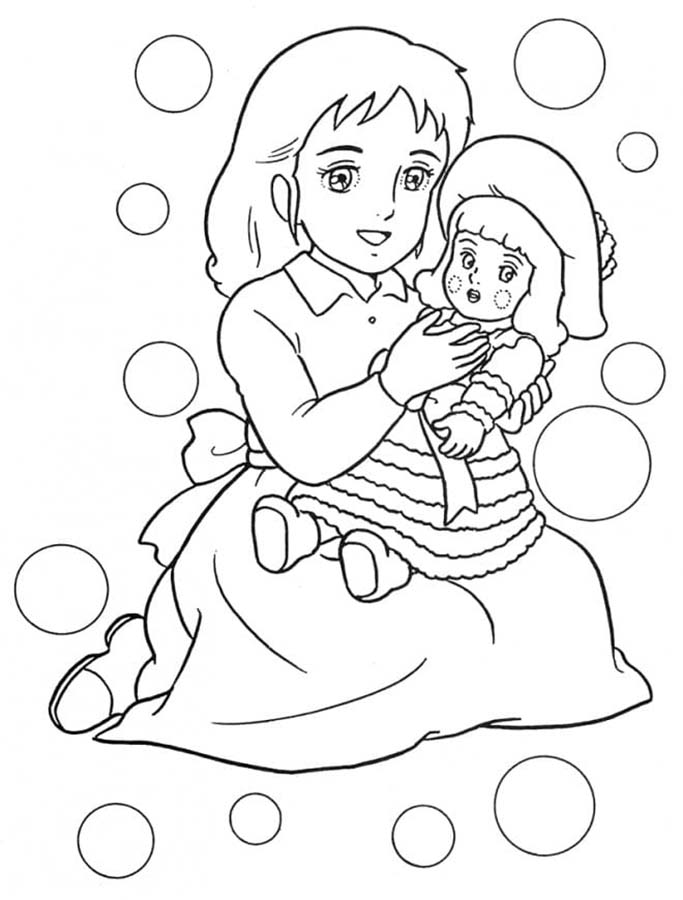 Coloriage Dessine Princesse Sarah et Poupée